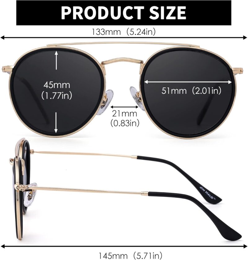 Carsbyvictor Sunglasses Round  Small Polarized Round Sunglasses for Women Vintage Double Bridge Frame