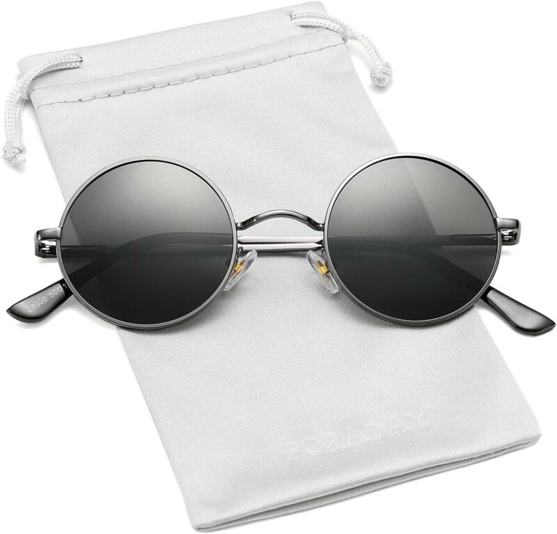Carsbyvictor Sunglasses Round Circle Lennon Glasses Retro Round Polarized Sunglasses Hippie Style Small Circle Sun Glasses