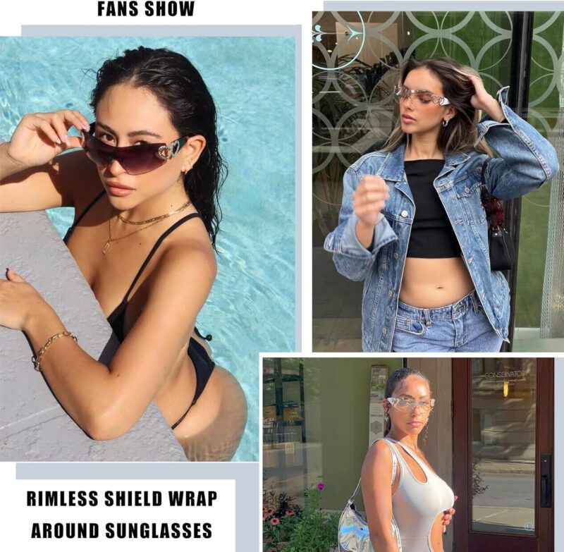 Carsbyvictor Sunglasses Wraparound Pro Wrap Around Rimless Sunglasses Women Men, Oversized Fashion Futuristic Sun Glasses Cool Shade 2000S Trendy