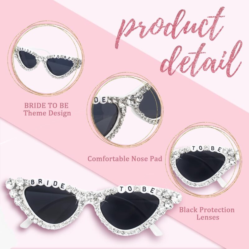 Carsbyvictor Sunglasses Cat EyeBride Sunglasses for Bachelorette White Heart Glasses for Bride to Be Gift, Bachelorette Accessories Party Favors